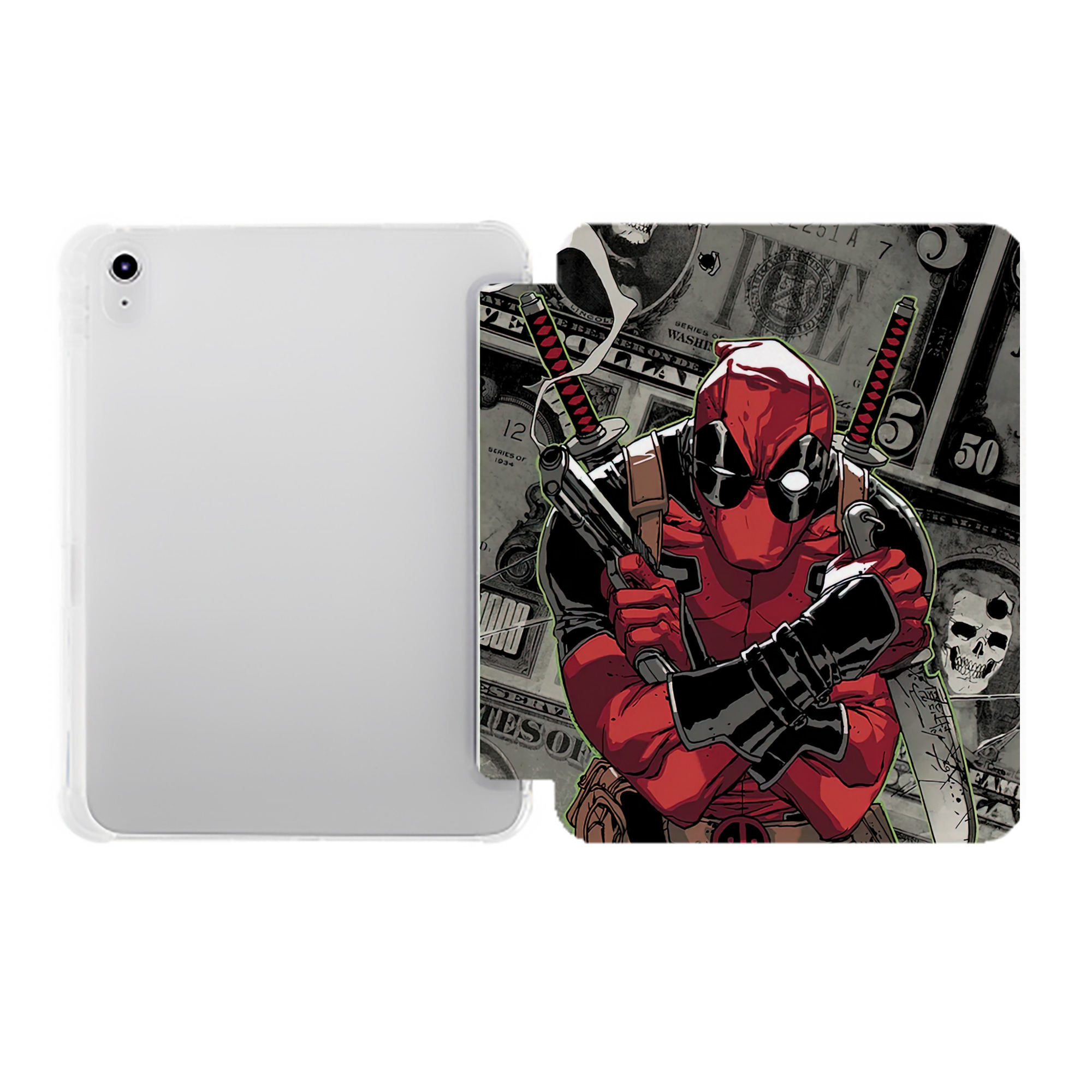 （画像用） Deadpool デッドプール IPad ケース ペン収納付き 三つ折りスタンド PUレザー×シリコン 対応機種9.5/10.5/10.9インチ